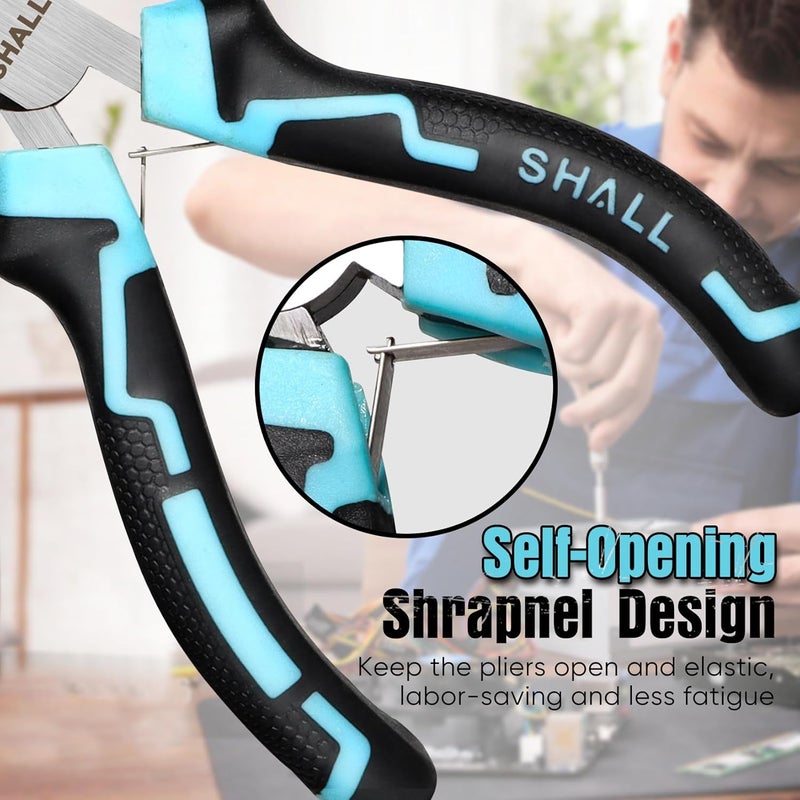 SHALL Mini Pliers Set, 6-Piece Small Pliers Tool Set Includes Needle Nose, Long Nose, Bent Nose, Diagonal, End Cutting and Linesman for Making Crafts, Electronic Repairing & Jewelry with Pouch - Image 4